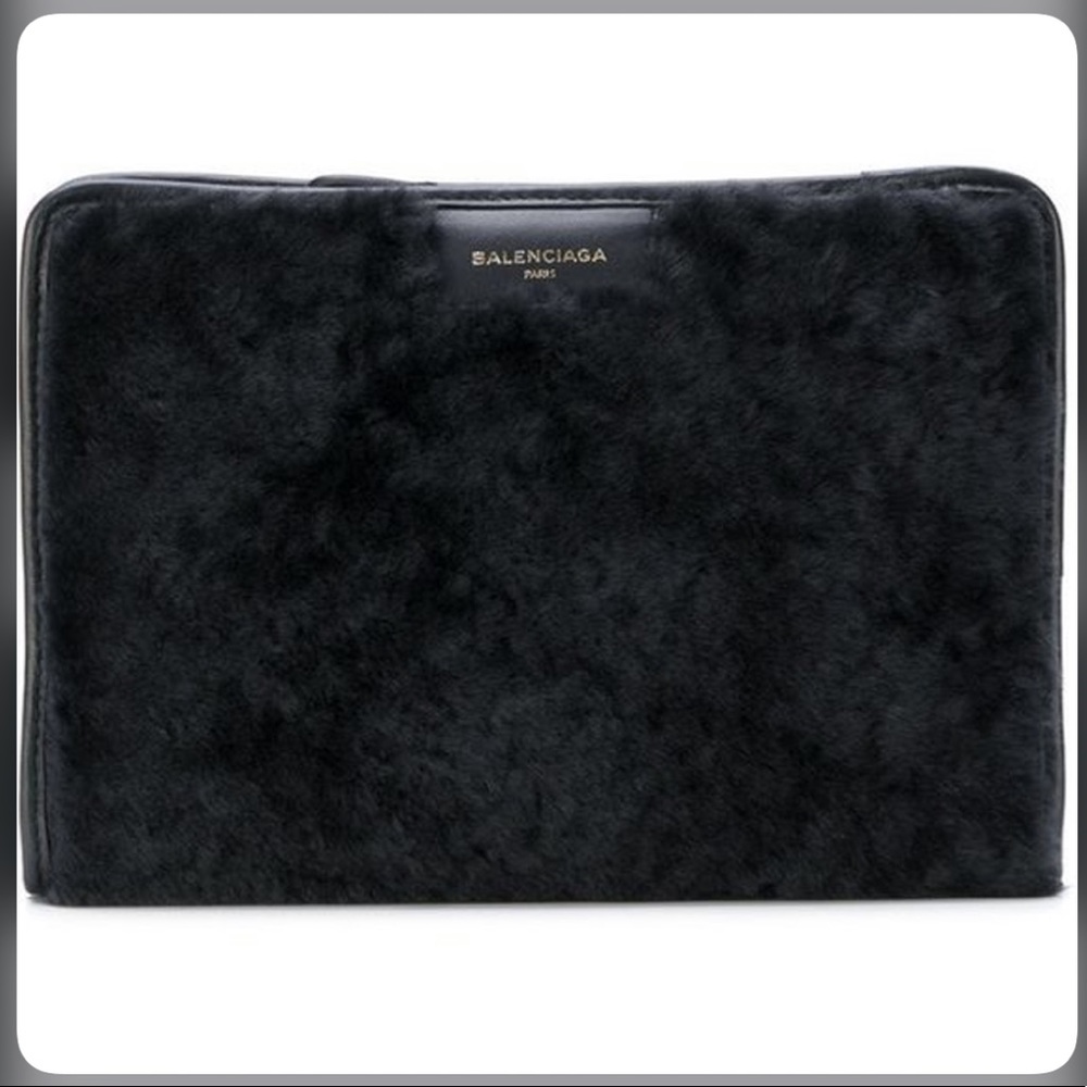 BALENCIAGA black shearling mini pouch